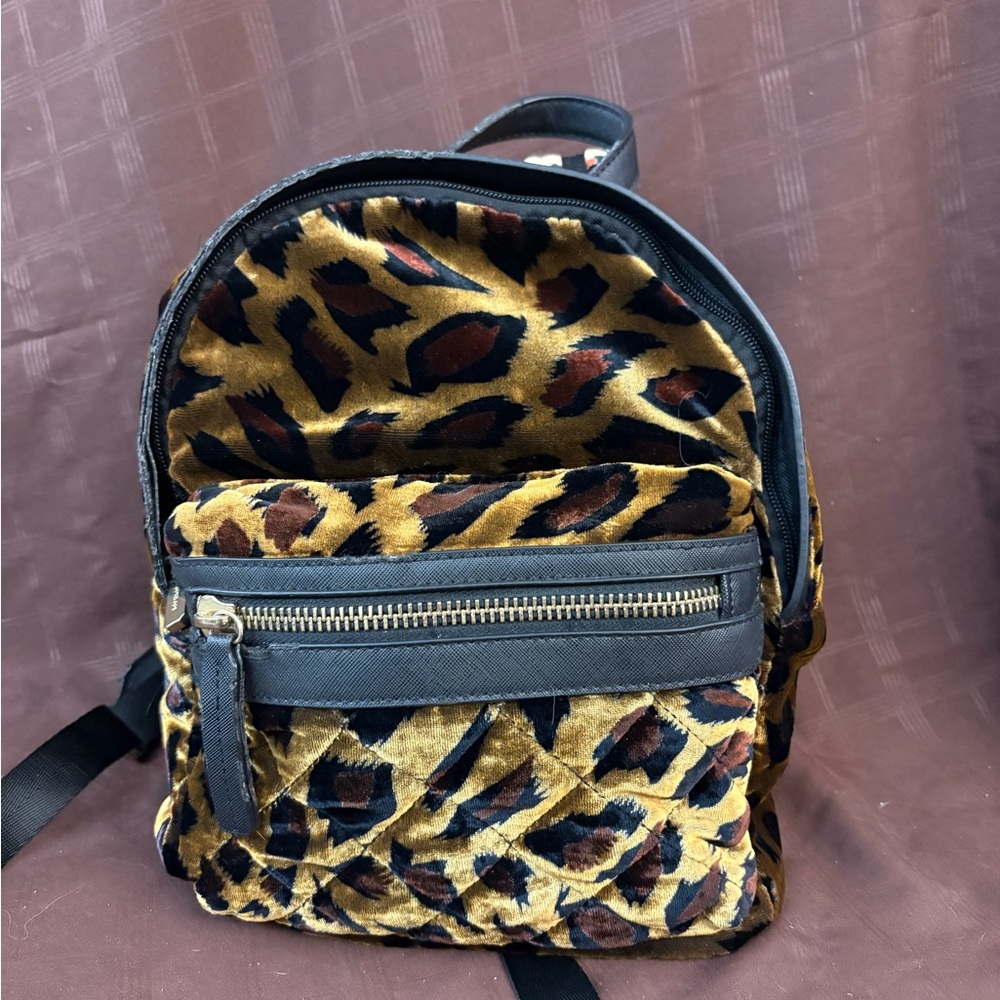 Topshop Leopard Velvet Mini Backpack | Animal Print Zip Front